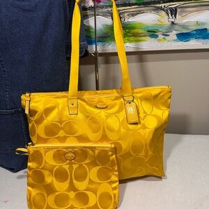 Coach Yellow Getaway Signature Tote with Matching Pouch